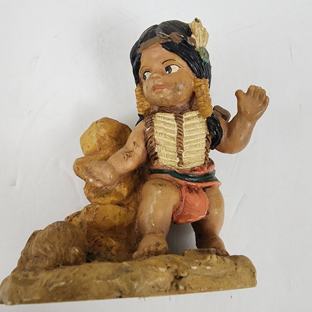 Vintage Ceramic Native American Indian Child & Rabbit Figurine 4 Inch